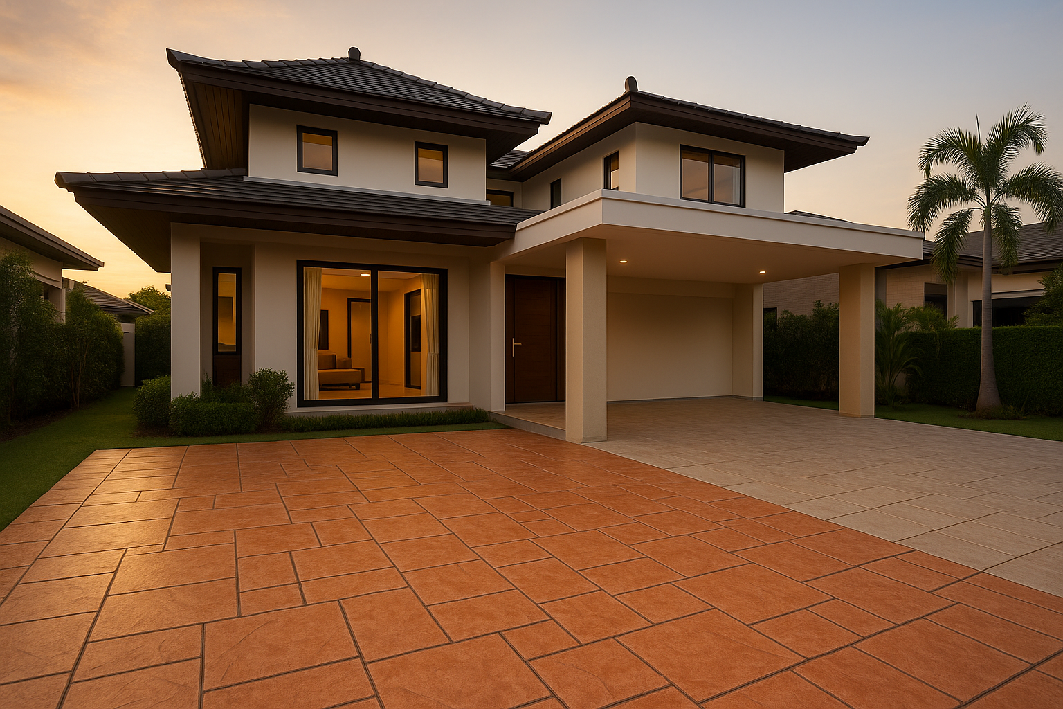 ลานจอดรถ ลาย Slate Cut สไตล์โมเดิร์น เชียงใหม่