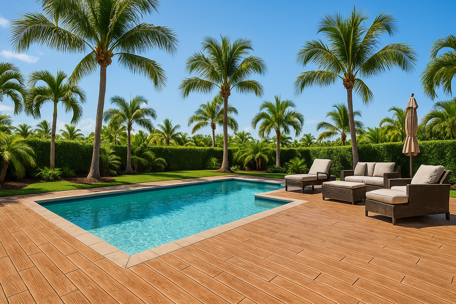 พื้นที่รอบสระว่ายน้ำ ลาย Wooden พัทยา